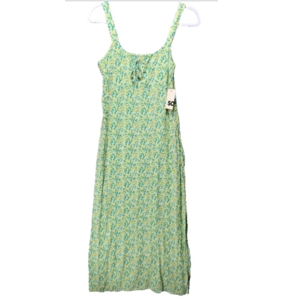 Y2K Lemons Maxi Gauze Dress Women S Sleeveless Cinch Tie Zipper Green Summer New